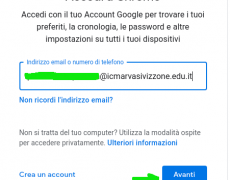 Inserisci la tua username "nome.cognome@icmarvasivizzone.edu.it", nella finestra successiva inserisci la tua password e vai avanti